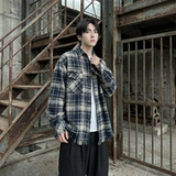 现货2026春复古美式格子长袖衬衫毛边宽松衬衣SC245-P58，男装衬衫，星座1017