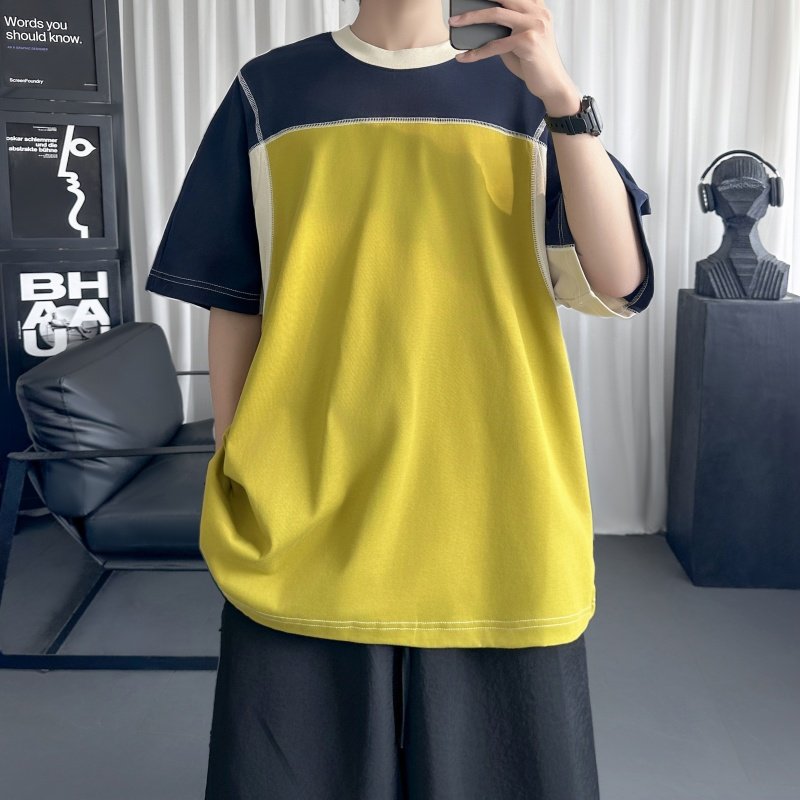 撞色短袖夏季拼接小众设计感宽松情侣潮t恤H539-P48，商品下架区商品下架区，星座1017