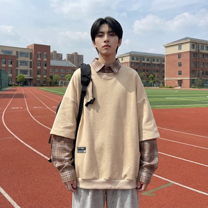 现货 2026春款假两件卫衣衬衫领复古vibe格子美式外套 A5613-P65，男装衬衫，星座1017