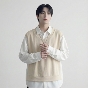 现货假两件长袖衬衫宽松衬衣港风休闲百搭上衣 GK25-P58，男装衬衫，星座1017