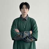 现货慵懒假两件衬衫领卫衣日系情侣碎花上衣A881-P65，男装衬衫，星座1017