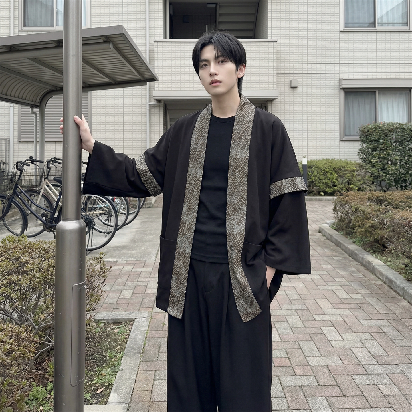 现货春秋风蟒纹印花拼接男士道袍汉服D3206-P78,男装民族服装,星座1017