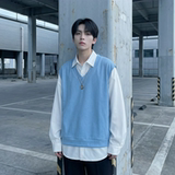 现货假两件长袖衬衫宽松衬衣港风休闲百搭上衣GK25-P58，男装衬衫，星座1017
