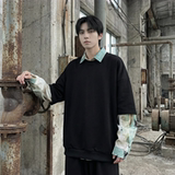 现货慵懒假两件衬衫领卫衣日系情侣碎花上衣A881-P65，男装衬衫，星座1017