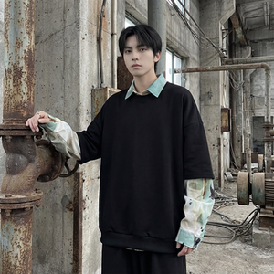 现货慵懒假两件衬衫领卫衣日系情侣碎花上衣 A881-P65，男装衬衫，星座1017