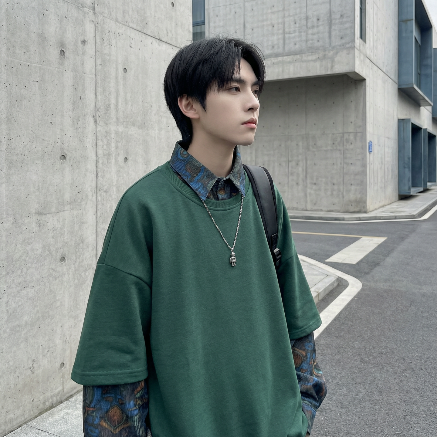 现货慵懒假两件衬衫领卫衣日系情侣碎花上衣A881-P65,男装衬衫,星座1017