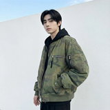 现货迷彩假两件棉服重磅水洗飞行服街头风外套M9881-P148，男装棉衣，星座1017