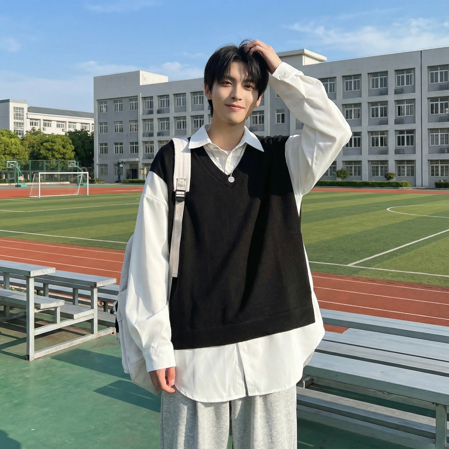 现货假两件长袖衬衫宽松衬衣港风休闲百搭上衣GK25-P58,男装衬衫,星座1017
