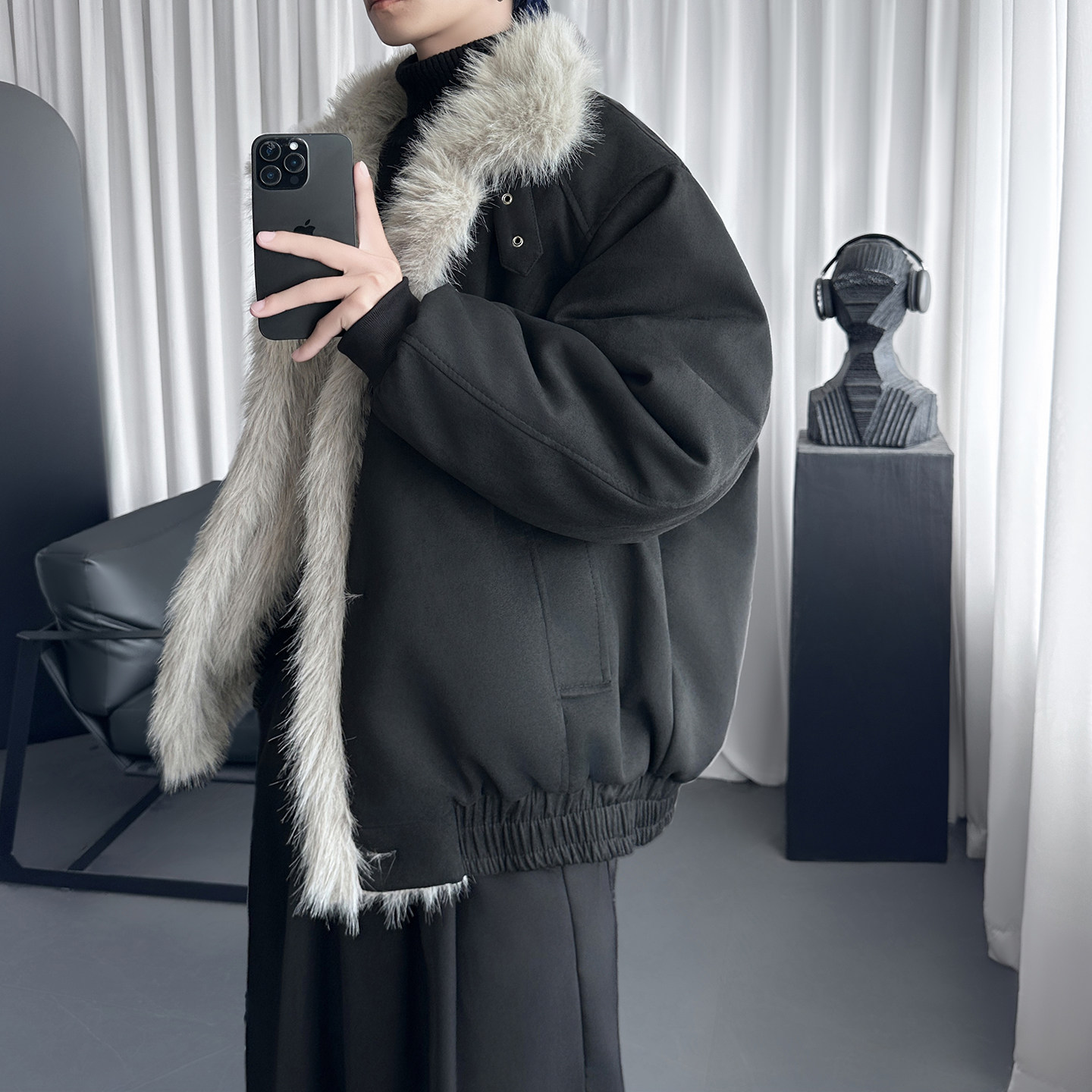 美式复古麂皮绒座山雕棉服男女冬季情侣保暖百搭棉衣W1929,男装棉衣,星座1017