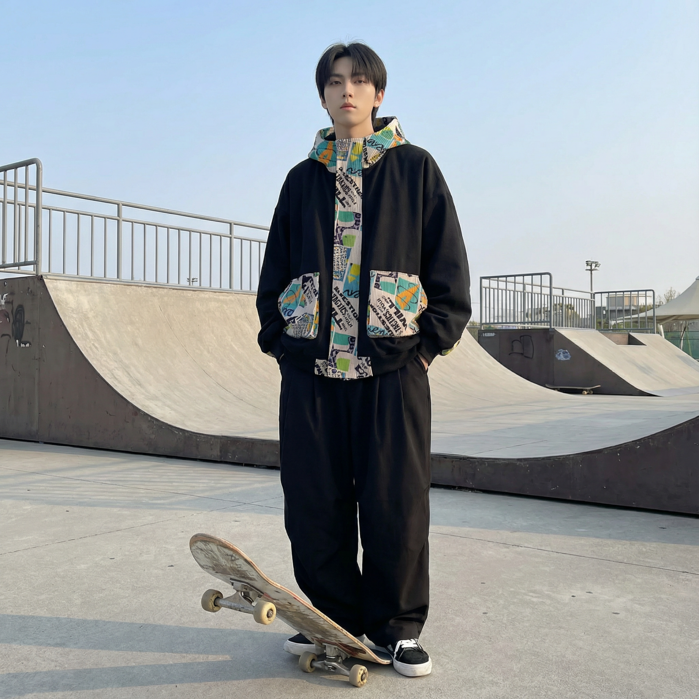 现货春款潮流涂鸦拼接夹克开衫连帽外套WT23-P75控96,男装夹克,星座1017