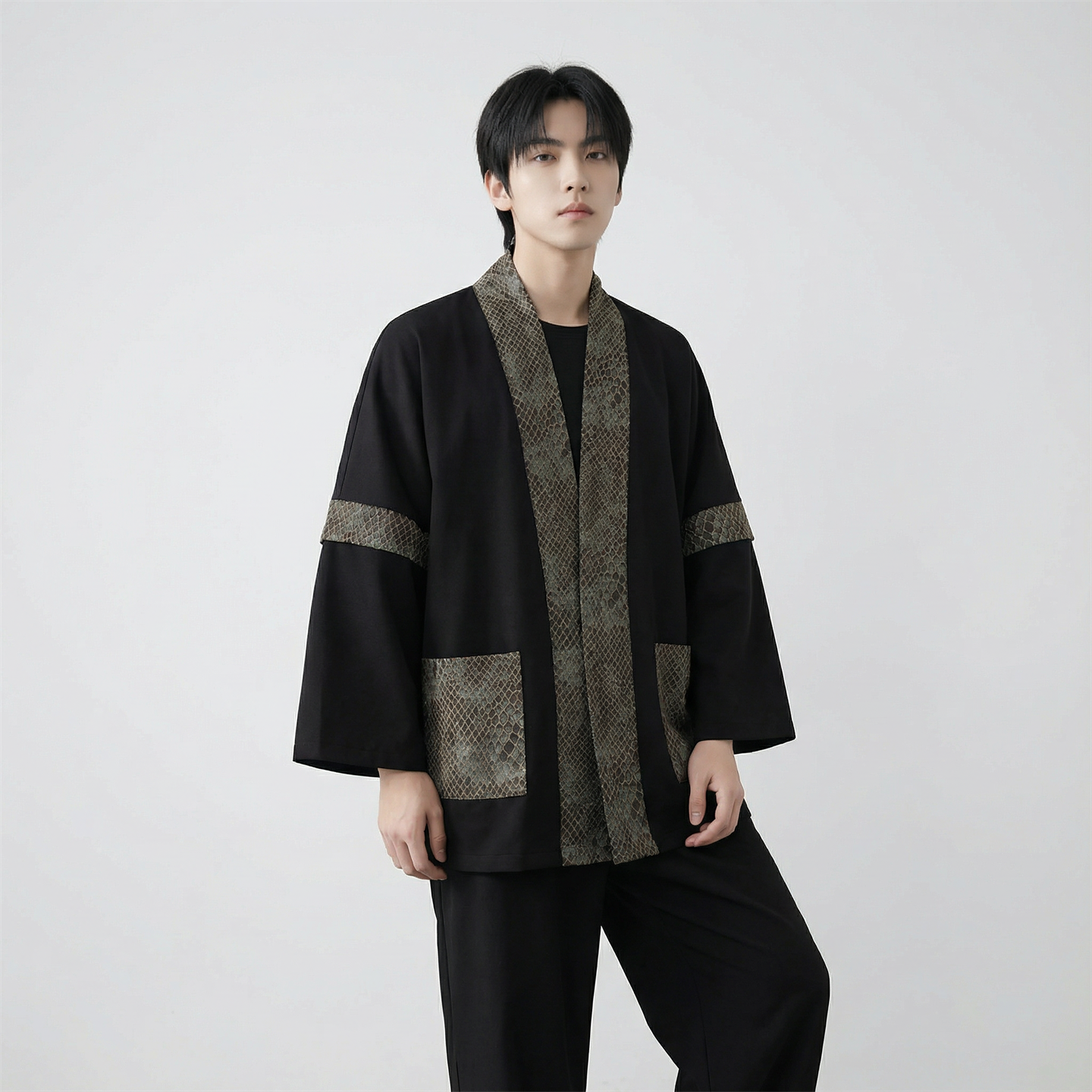 现货春秋风蟒纹印花拼接男士道袍汉服D3206-P78,男装民族服装,星座1017