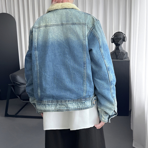 做旧羊羔绒丹宁牛仔外套格纹拼接保暖棉服夹克 Q2053-P138图片