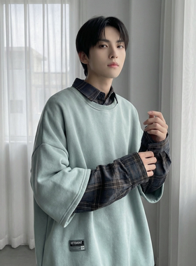 现货 2026春款假两件卫衣衬衫领复古vibe格子美式外套  A5613-P65