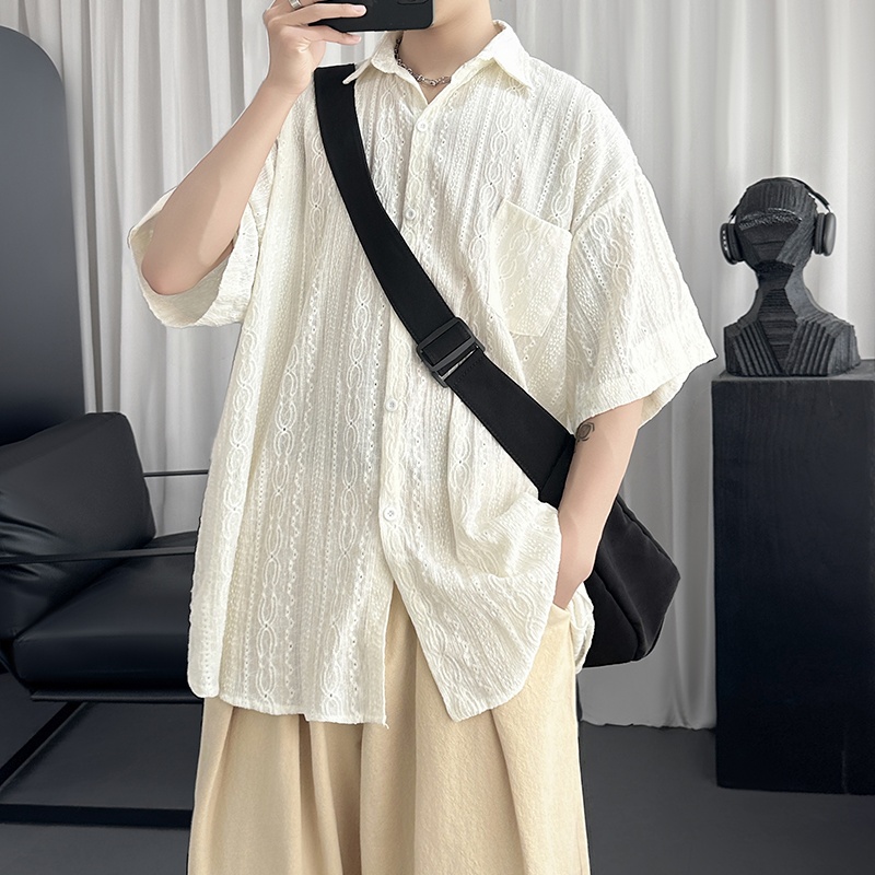 现货日系复古垂感短袖衬衫男潮牌休闲半袖外套C813-P48，男装T恤，星座1017
