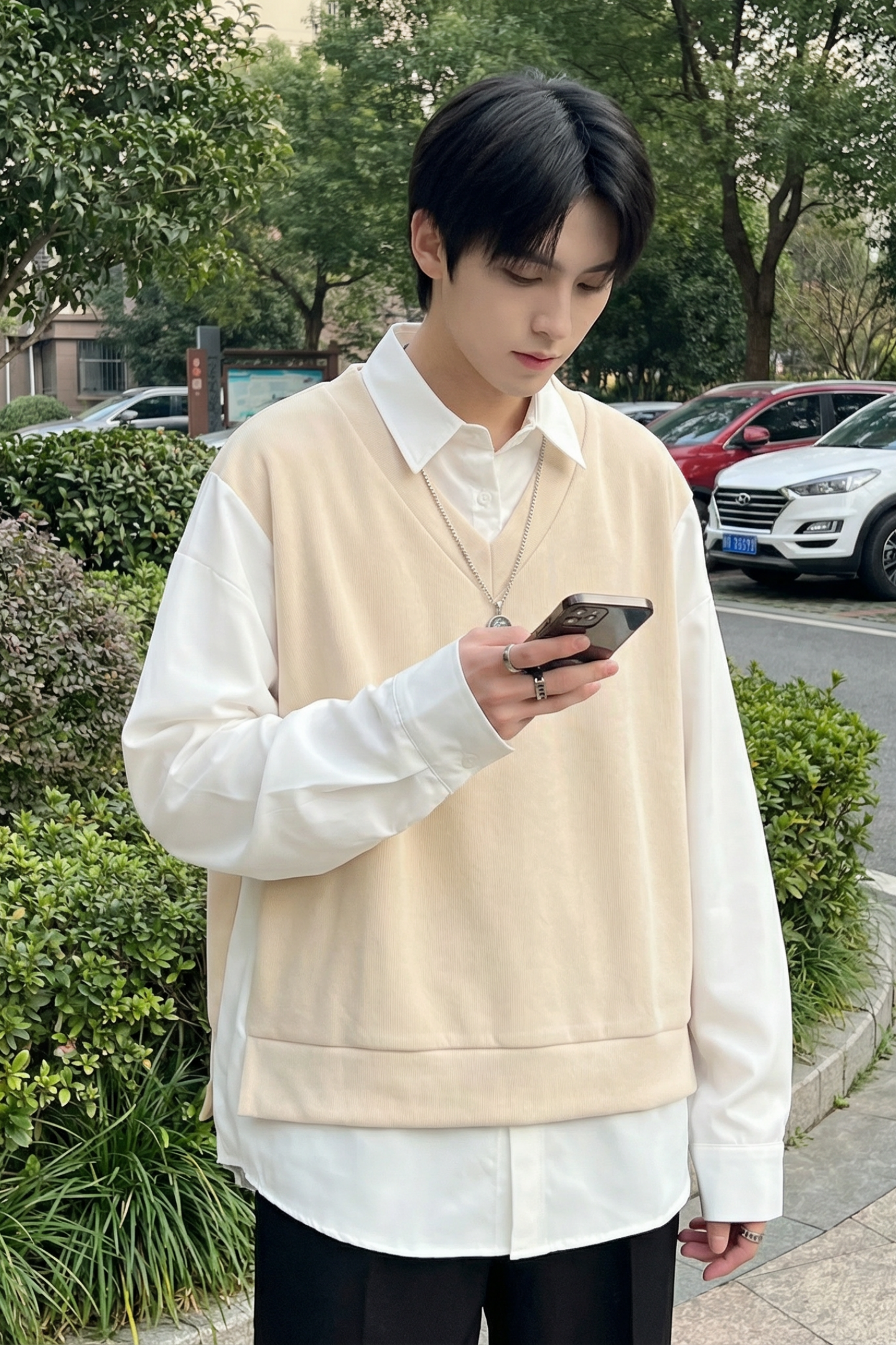 现货假两件长袖衬衫宽松衬衣港风休闲百搭上衣GK25-P58,男装衬衫,星座1017