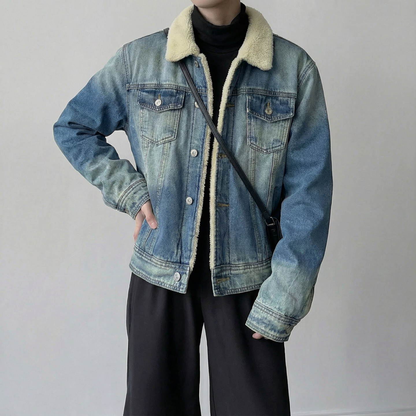 新款现货做旧羊羔绒牛仔外套格保暖棉服夹克Q2053-P138,男装工装外套,星座1017