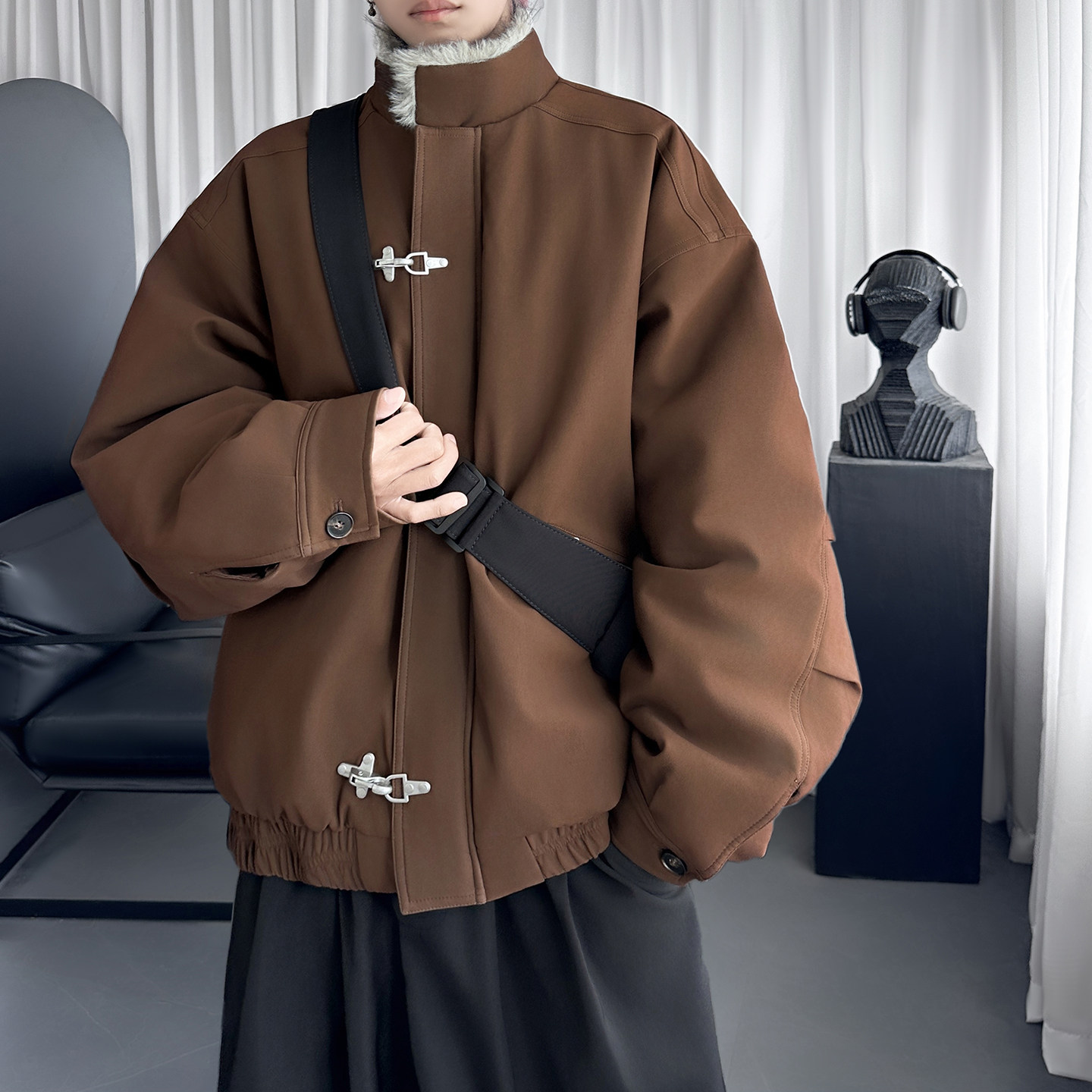 毛领复古（仿貂毛领）秋冬季座山雕夹克棉服外套男Q6064-P148,男装夹克,星座1017