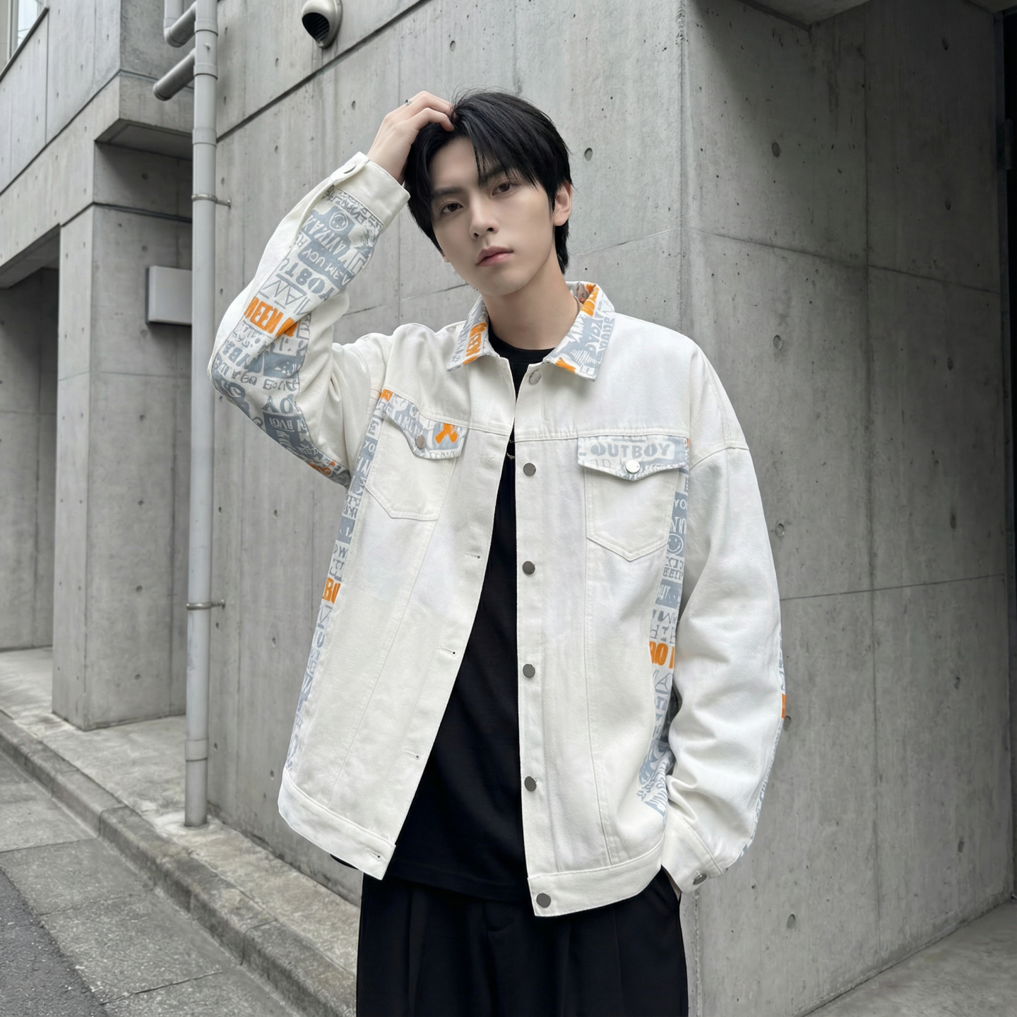 现货2026春季痞帅拼接设计感翻领夹克高级感潮流外套J24-P75，男装夹克，星座1017