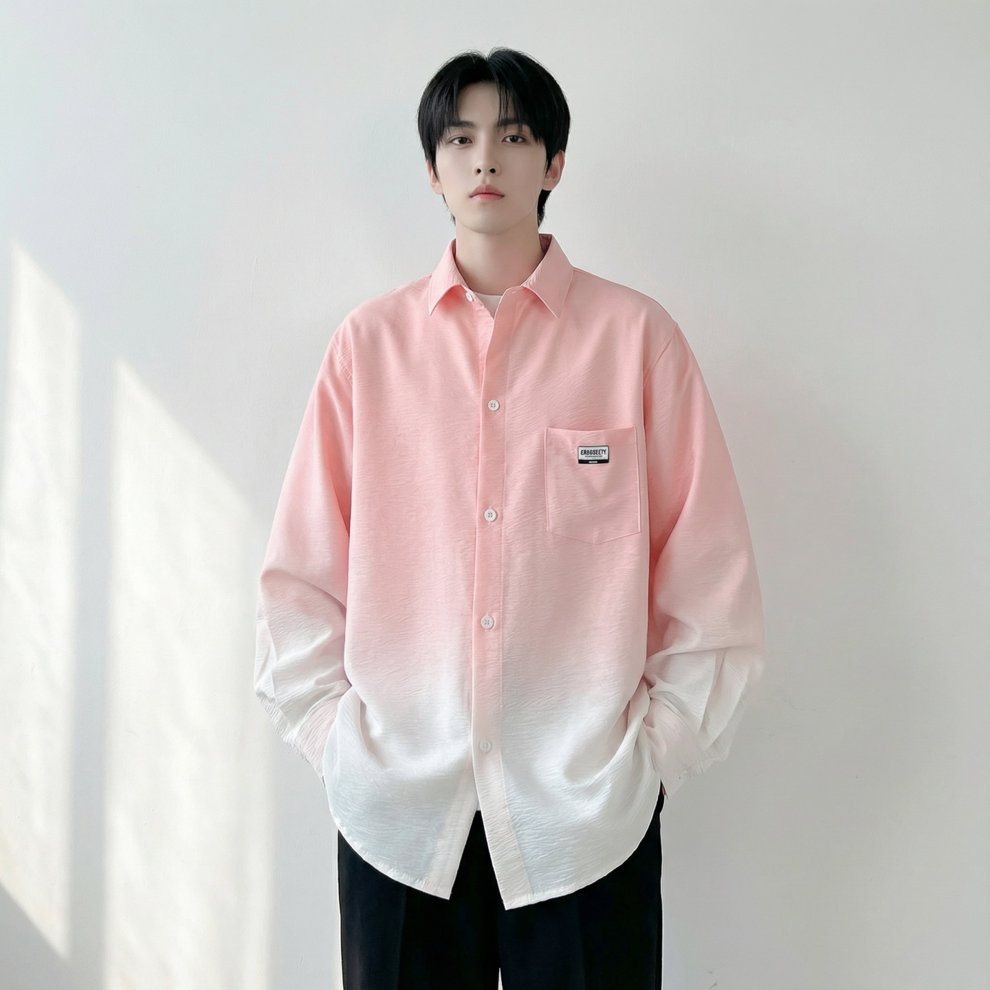 2026现货渐变长袖衬衫水洗褶皱宽松潮流休闲衬衣DS651-P58，男装衬衫，星座1017