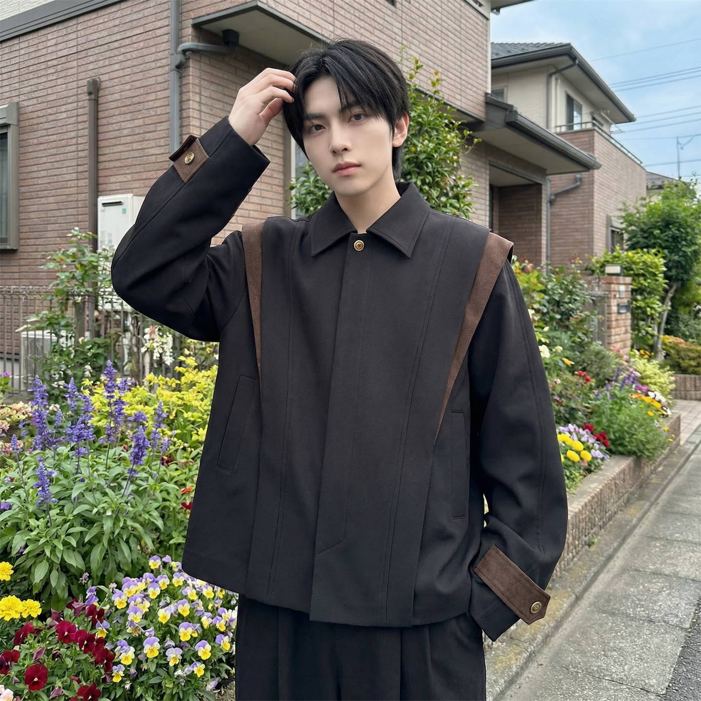 现货新款春季飞肩撞色夹克外套男设计感痞帅上衣JK905-P108，男装夹克，星座1017