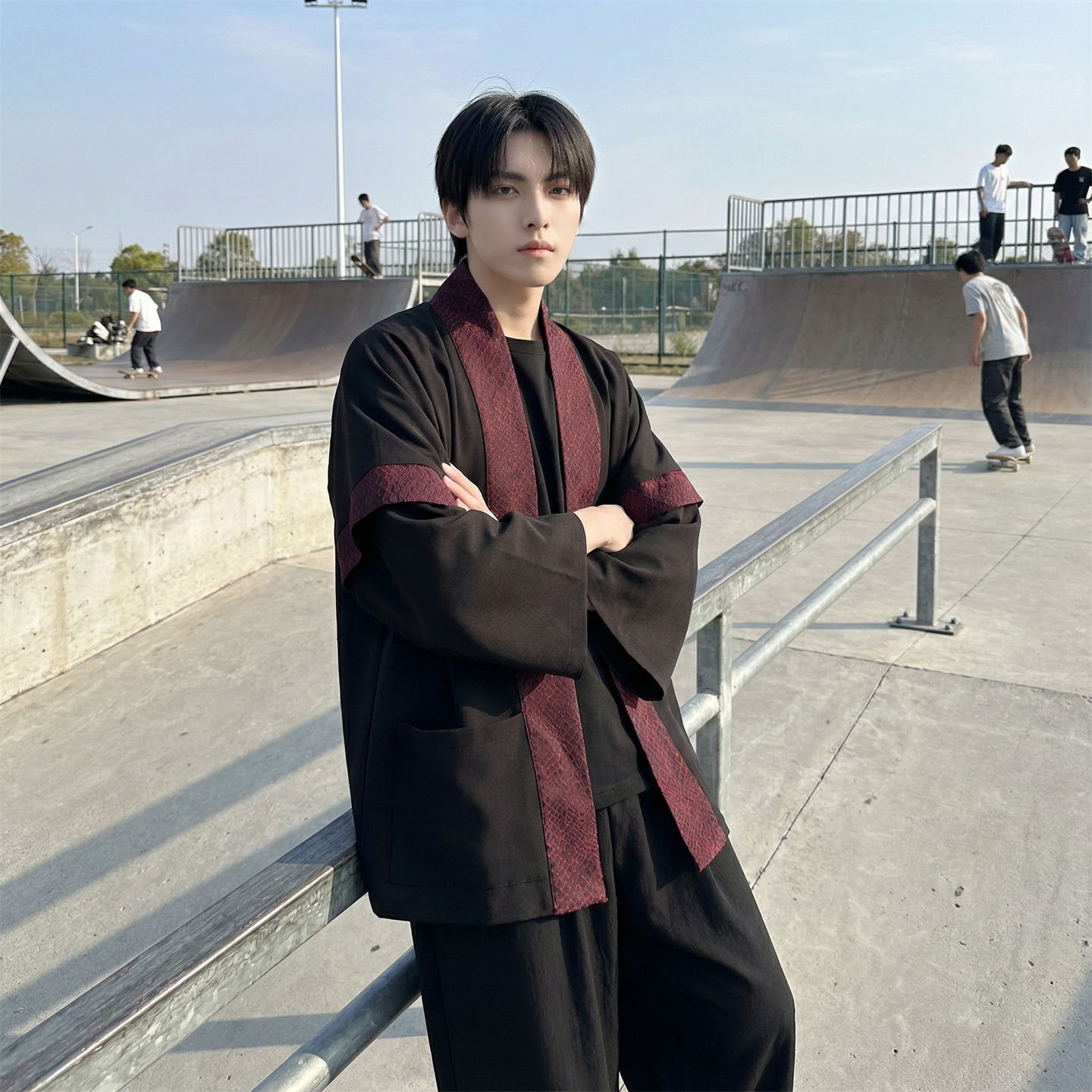 现货春秋风蟒纹印花拼接男士道袍汉服D3206-P78,男装民族服装,星座1017
