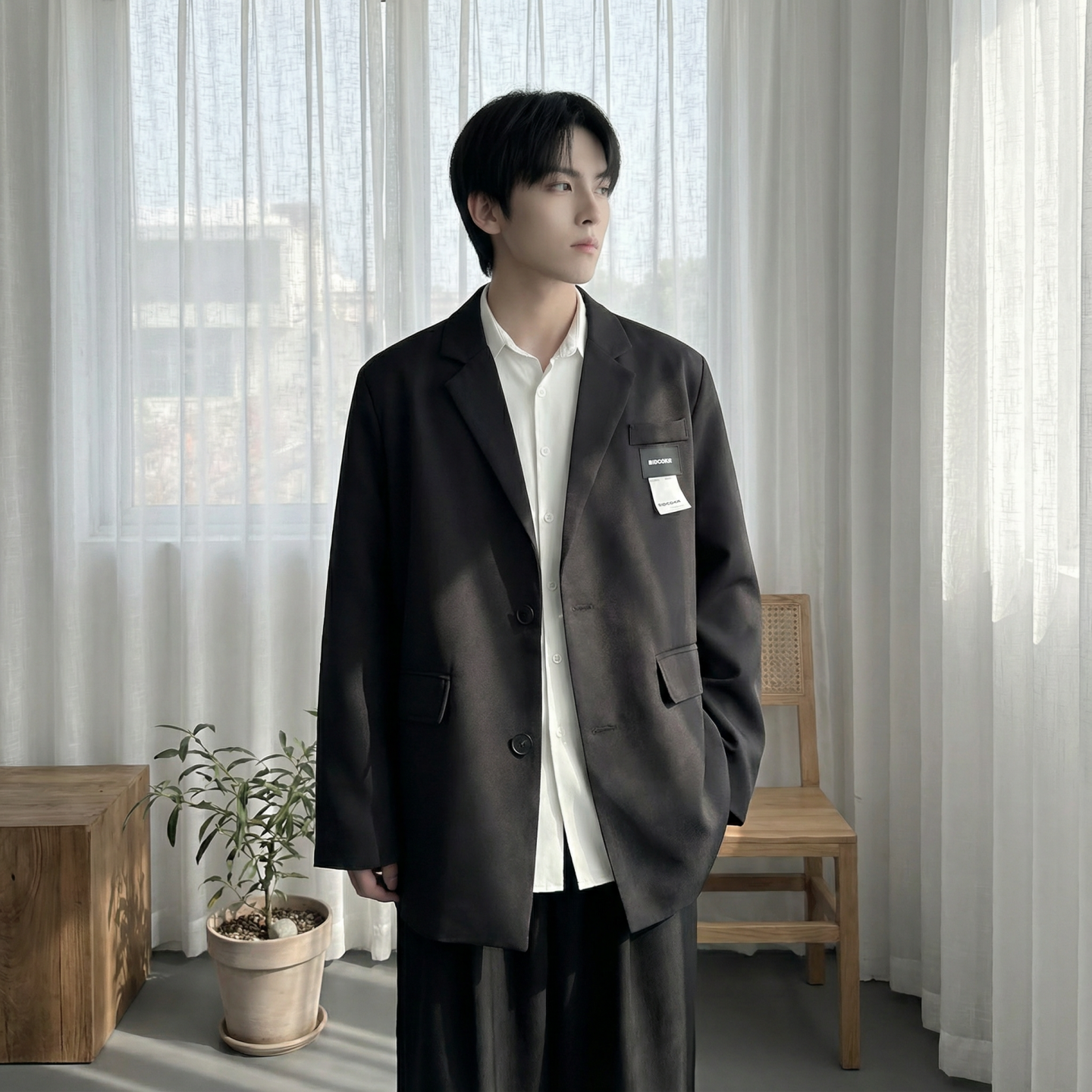 现货休闲西服男春秋宽松大码潮高级感痞帅外套西装JK342-P98，男装西服套装，星座1017