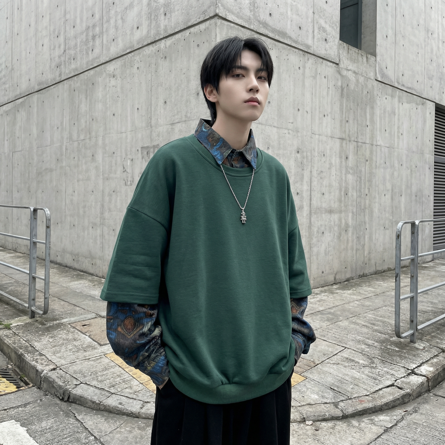 现货慵懒假两件衬衫领卫衣日系情侣碎花上衣A881-P65，男装衬衫，星座1017