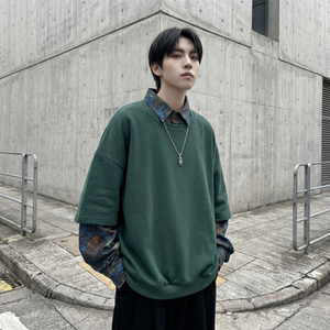 现货慵懒假两件衬衫领卫衣日系情侣碎花上衣 A881-P65，男装衬衫，星座1017