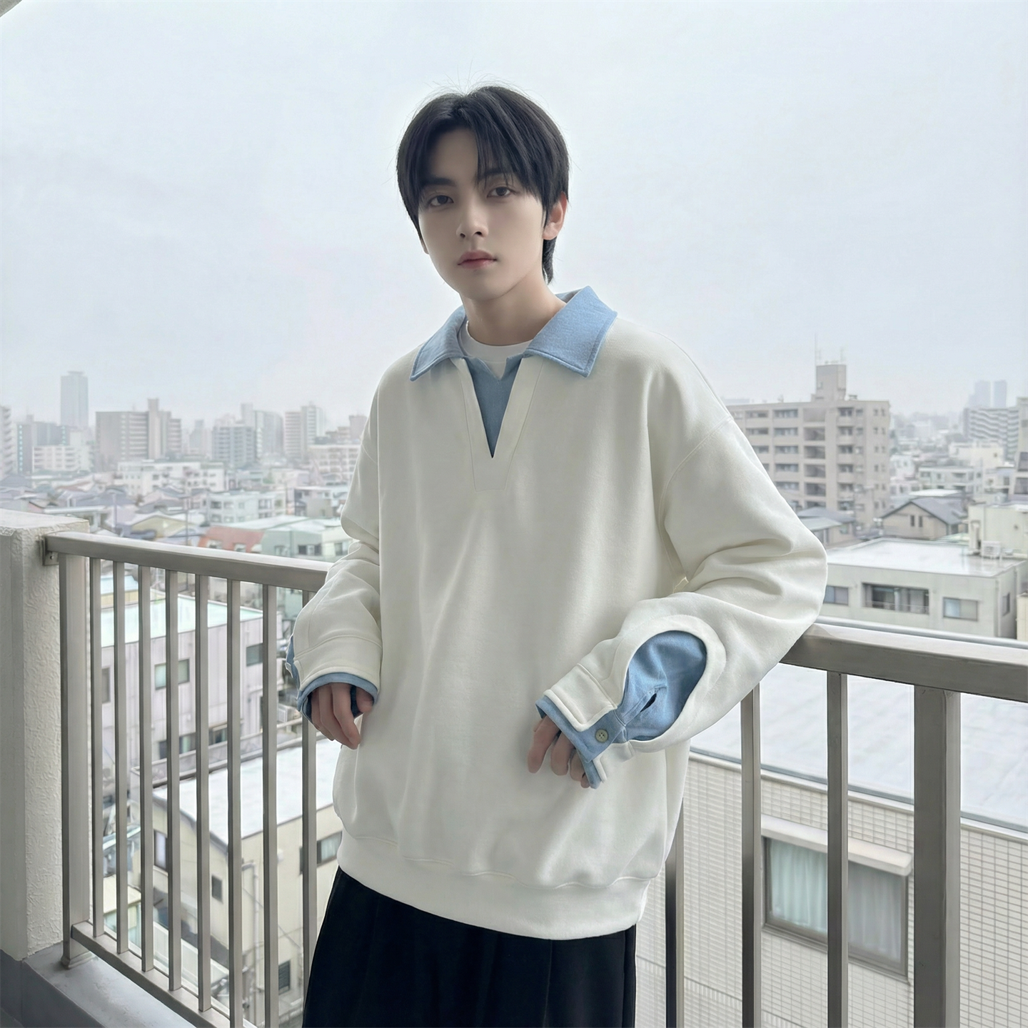 现货春季新款翻领高级感衬衫领上衣长袖卫衣男装潮WY212-P68，男装衬衫，星座1017