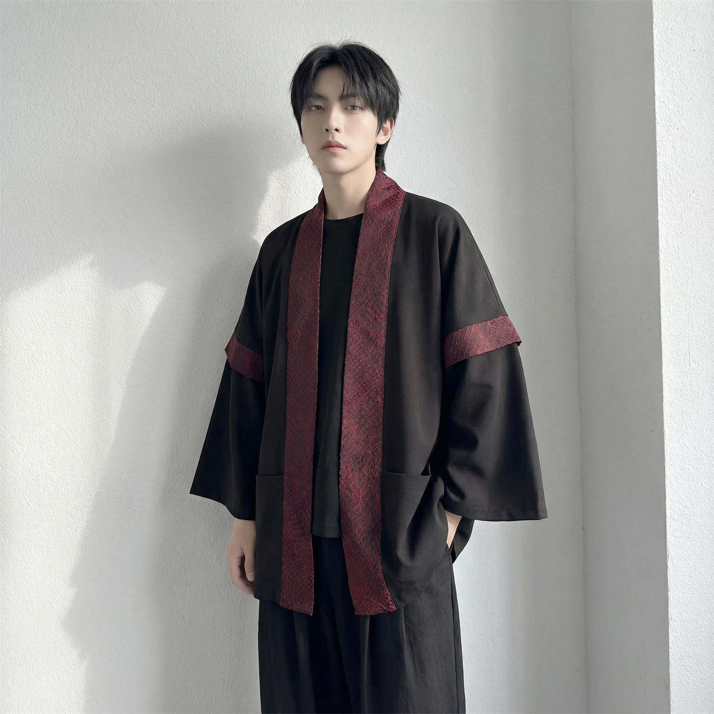 现货春秋风蟒纹印花拼接男士道袍汉服D3206-P78,男装民族服装,星座1017