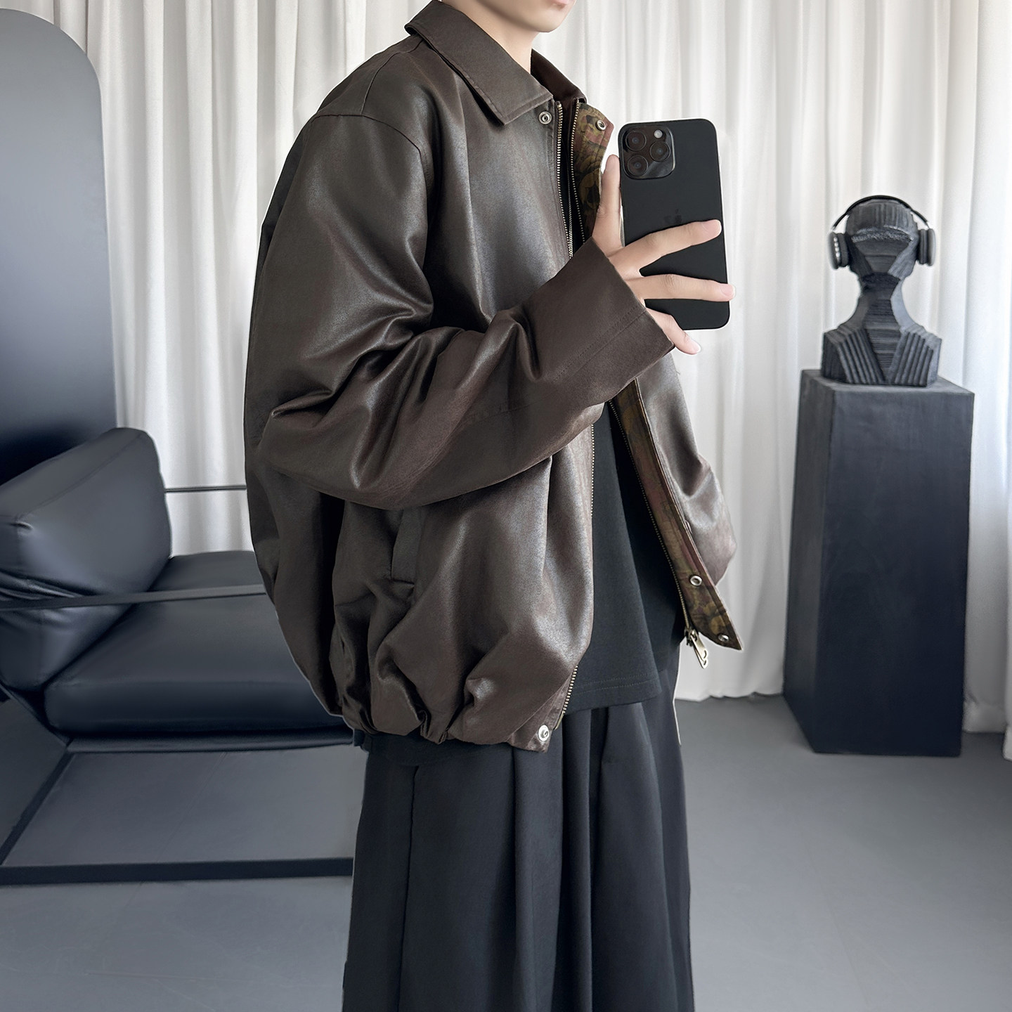 花苞内里撞色仿旧棉感复古麂皮夹克翻领外套秋男J9946-P108,男装夹克,星座1017