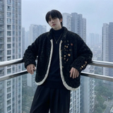 现货手工制扣古布保暖上衣设计感小众羊羔绒外套M7811-P128，男装棉衣，星座1017