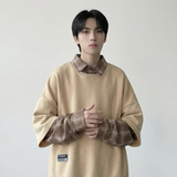 现货2026春款假两件卫衣衬衫领复古vibe格子美式外套A5613-P65，男装衬衫，星座1017