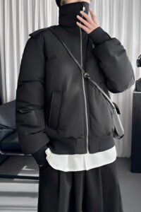 三防短款肩章碳黑色围巾领拉链棉服 M2051-P138图片