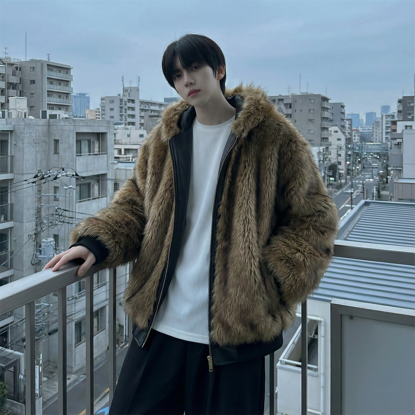 现货痞帅皮衣两面穿外套新款加厚PU皮毛一体机车外套M2483-P138，男装皮衣，星座1017