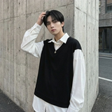 现货假两件长袖衬衫宽松衬衣港风休闲百搭上衣GK25-P58，男装衬衫，星座1017