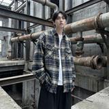 现货2026春复古美式格子长袖衬衫毛边宽松衬衣SC245-P58，男装衬衫，星座1017