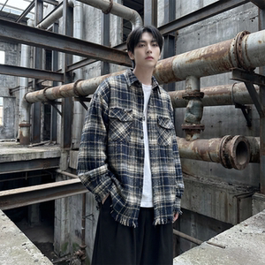 现货 2026春复古美式格子长袖衬衫毛边宽松衬衣 SC245-P58，男装衬衫，星座1017