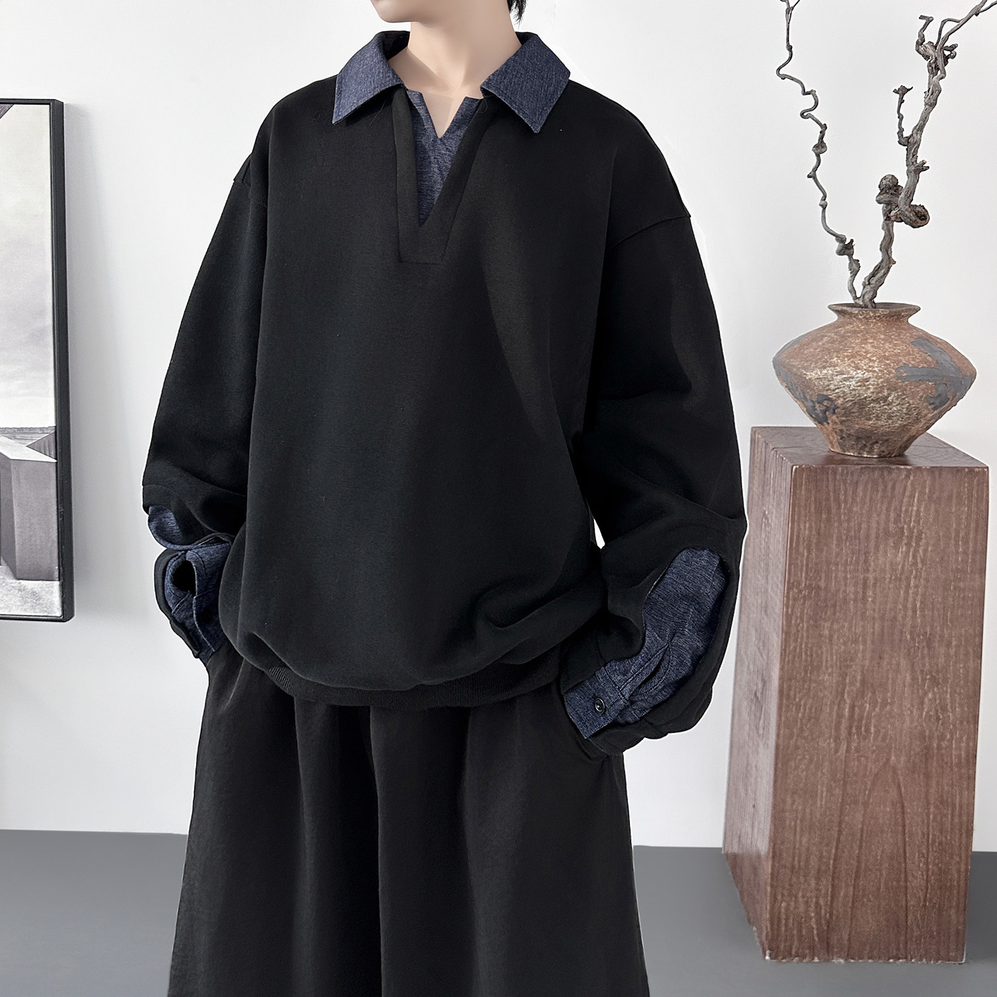 现货翻领高级感衬衫领上衣长袖卫衣男装潮WT212-P68，男装衬衫，星座1017