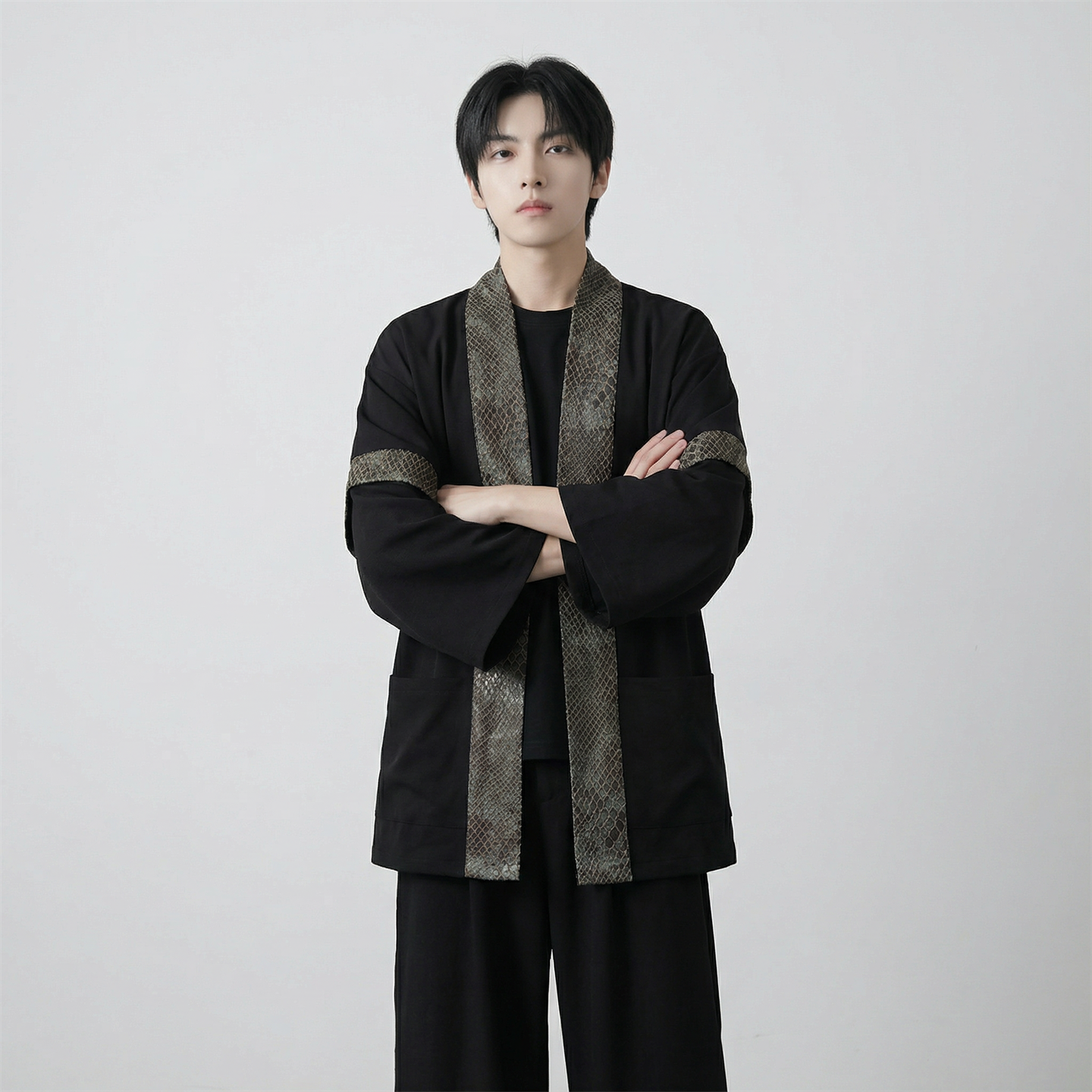 现货 春秋风蟒纹印花拼接男士道袍汉服 D3206-P78图片
