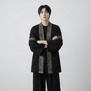 现货 春秋风蟒纹印花拼接男士道袍汉服 D3206-P78图片