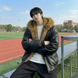 现货痞帅皮衣两面穿外套新款加厚PU皮毛一体机车外套M2483-P138，男装皮衣，星座1017