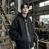 现货小众烫钻可拆卸领带设计连帽卫衣重磅宽松慵懒外套W2056-P89，女装短外套，星座1017