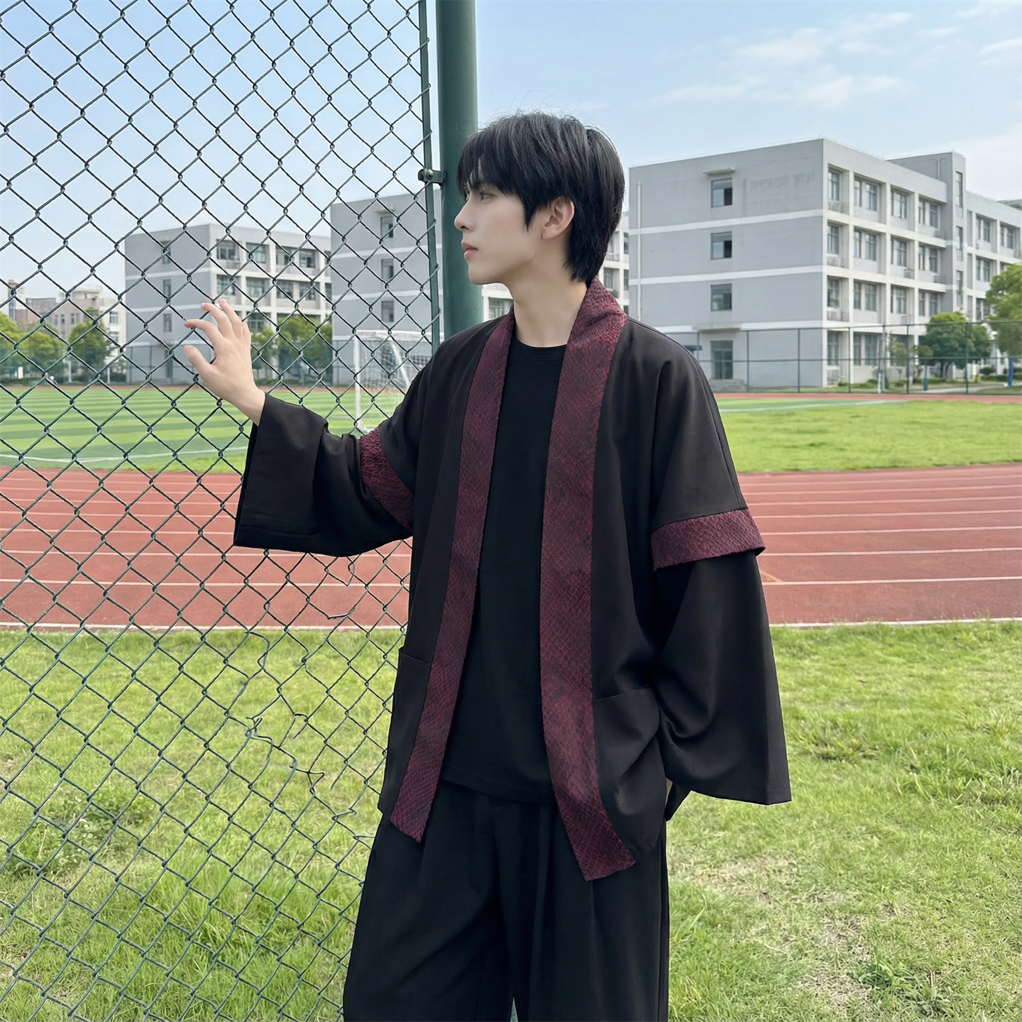 现货春秋风蟒纹印花拼接男士道袍汉服D3206-P78，男装民族服装，星座1017