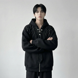 现货小众烫钻可拆卸领带设计连帽卫衣重磅宽松慵懒外套W2056-P89，女装短外套，星座1017