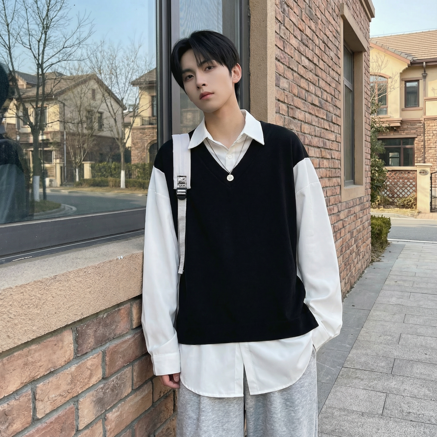 现货假两件长袖衬衫宽松衬衣港风休闲百搭上衣GK25-P58，男装衬衫，星座1017