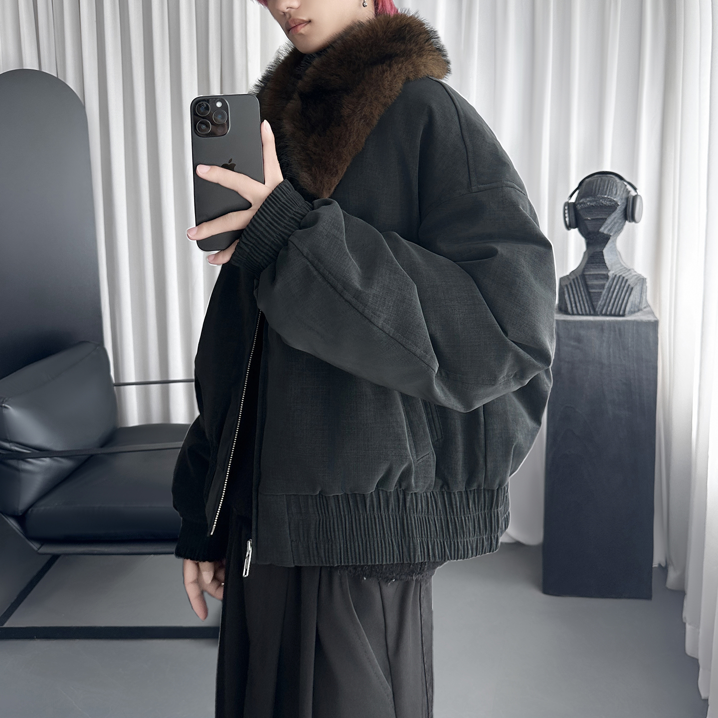 皮草毛领做旧短夹克宽版型棉服M7201-P138,男装夹克,星座1017 皮草毛领做旧短夹克宽版型棉服M7201-P138,男装夹克,星座1017