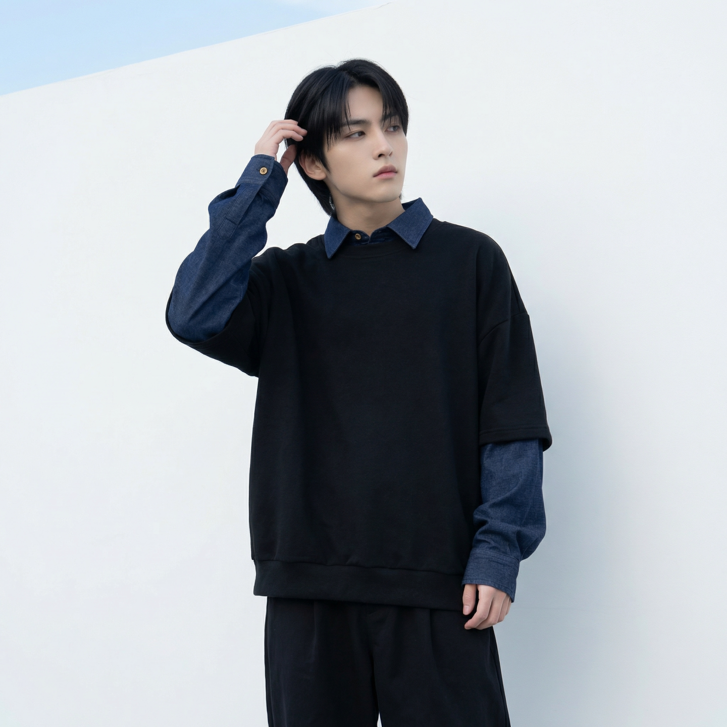 2026春款假两件卫衣衬衫领复古vibe格子美式外套CR447-P68,男装衬衫,星座1017
