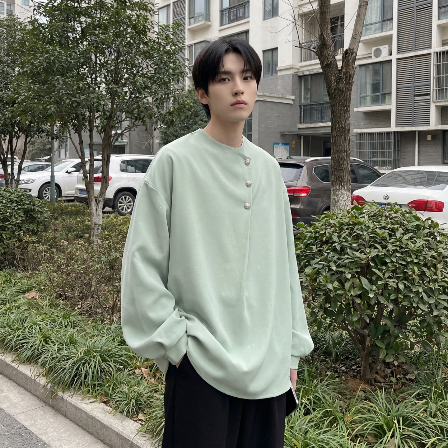 现货新中式痞帅衬衣高级感小香风衬衫微闪潮流痞帅衬衣A903-P68,男装衬衫,星座1017