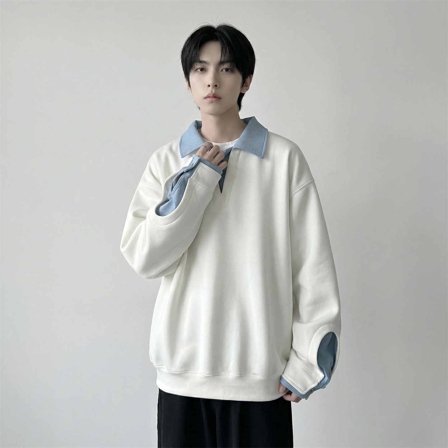 现货春季新款翻领高级感衬衫领上衣长袖卫衣男装潮WY212-P68，男装衬衫，星座1017